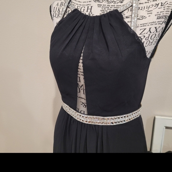 Formal Gown event Dress Women Size Sm. BLACK rhinestone halter straps by MINUET - Picture 7 of 12